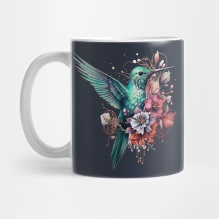 Hummingbird and Floral Illustration Mug